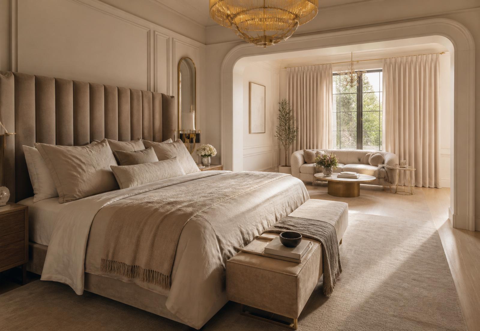 Warm luxury bedroom sanctuary styled by Nto Interiors